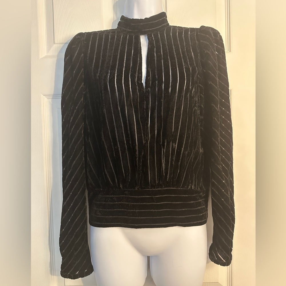 FRAME Velvet Smocked Party Top In Noir/black. Size small/p - Picture 3 of 13